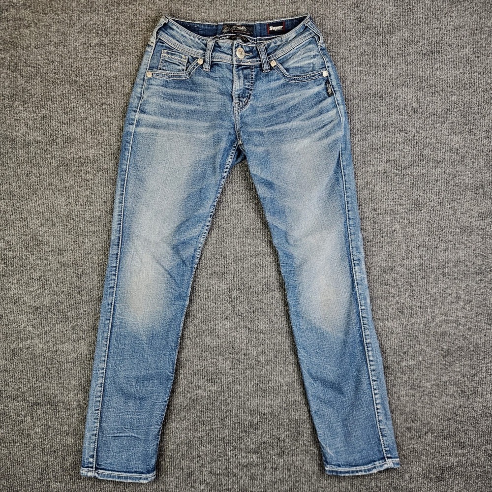 Silver Boyfriend Jeans Women 24 Distressed Denim Med Wash Low Rise Super Stretch